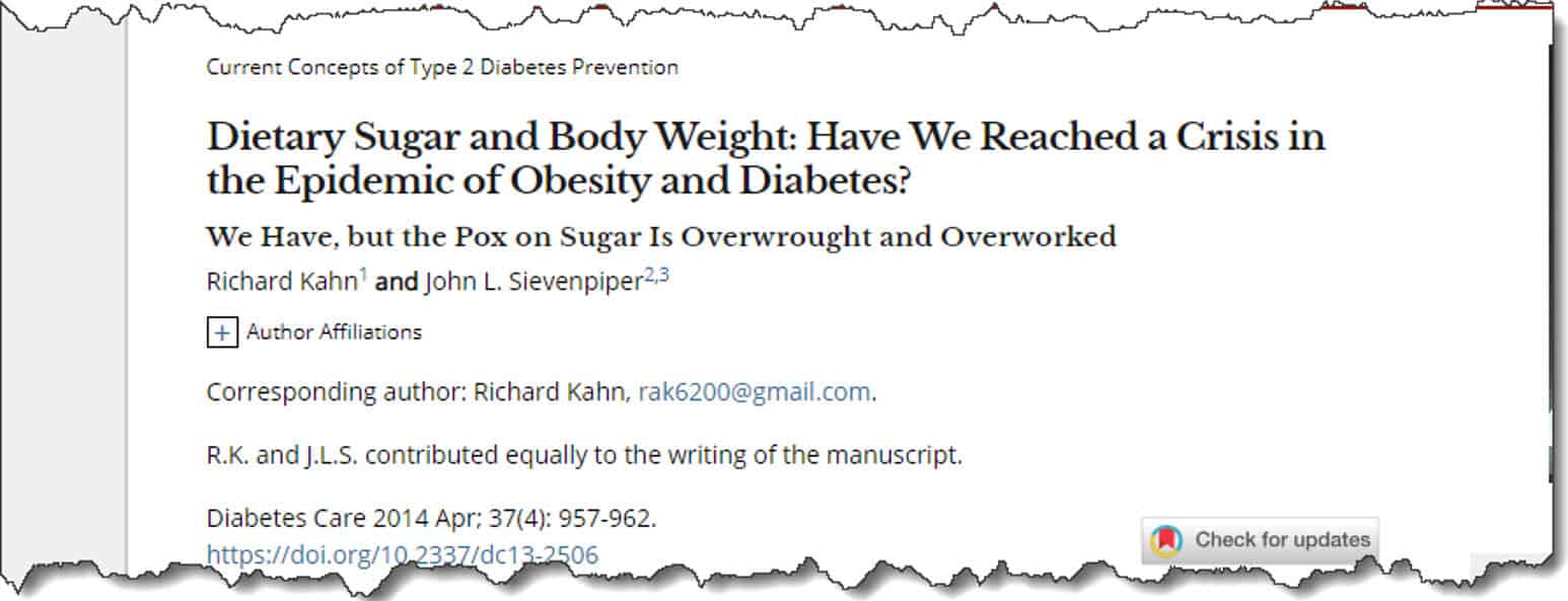 Dietary Sugar and Body Weight: Have We Reached a Crisis in the Epidemic of Obesity and Diabetes?