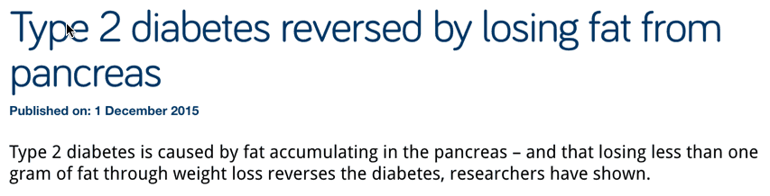 Type 2 diabetes reversed by losing fat from pancreas