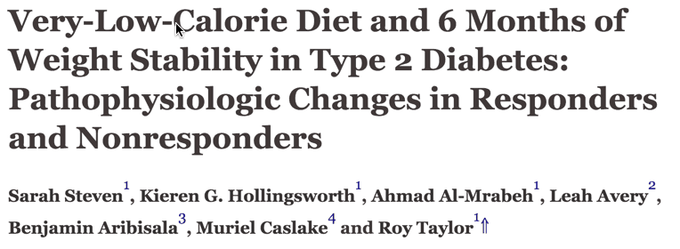 Very-Low-Calorie Diet and 6 Months of Weight Stability in Type 2 Diabetes: Pathophysiologic Changes in Responders and Nonresponders