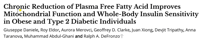 Chronic Reduction of Plasma Free Fatty Acid Improves Mitochondrial Function and Whole-Body Insulin Sensitivity in Obese and Type 2 Diabetic Individuals