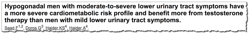 Hypogonadal men with moderate to severe lower urinary tract symptoms have a more severe cardiometabolic risk profile and benefit more from testosterone therapy than men with mild lower urinary tract symptoms