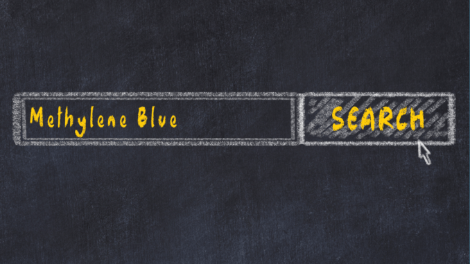Capture6 Medical concept. Chalk drawing of a search engine window looking for drug methylene blue.