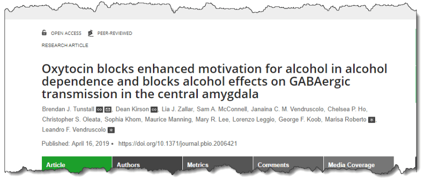 Oxytocin blocks enhanced motivation for alcohol in alcohol dependence and blocks alcohol effects on GABAergic transmission in the central amygdala