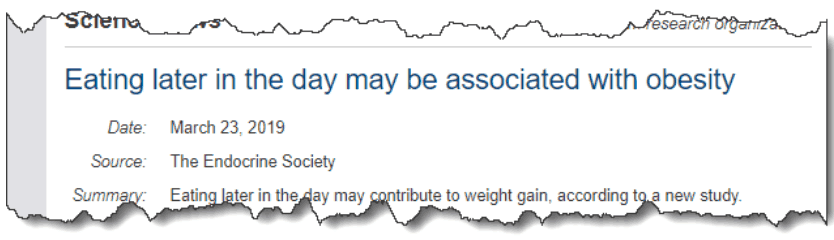 Eating later in the day may be associated with obesity