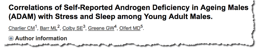 Correlations of Self-Reported Androgen Deficiency in Ageing Males (ADAM) with Stress and Sleep among Young Adult Males