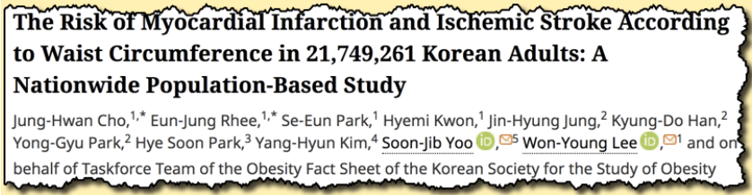 The risk of myocardial infarction and ischaemic stroke according to waist circumference in 21,749,261 Korean adults: a nationwide population based study