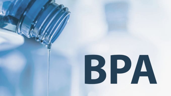 Plastic bottle and liquid stream. Bisphenol, BPA FREE plastic photo BPA