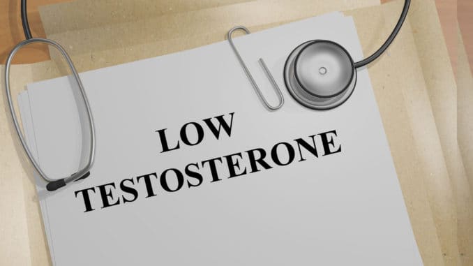 Render illustration of Low Testosterone title on medical documents