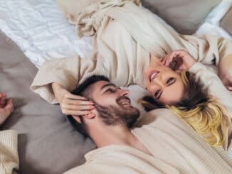 Young couple in the hotel at morning