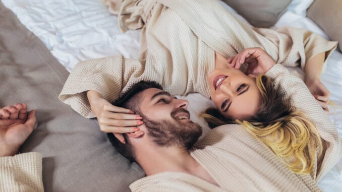 Young couple in the hotel at morning