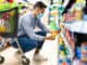 Middle-Eastern Man Doing Grocery Shopping Choosing Cooking Oil On Shelf In Supermarket.