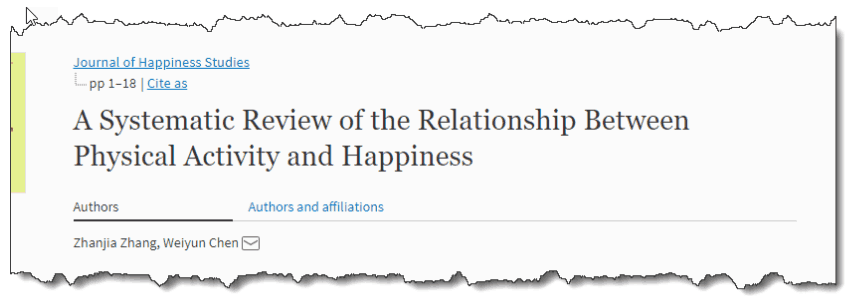 A Systematic Review of the Relationship Between Physical Activity and Happiness