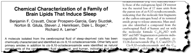 Chemical characterization of a family of brain lipids that induce sleep