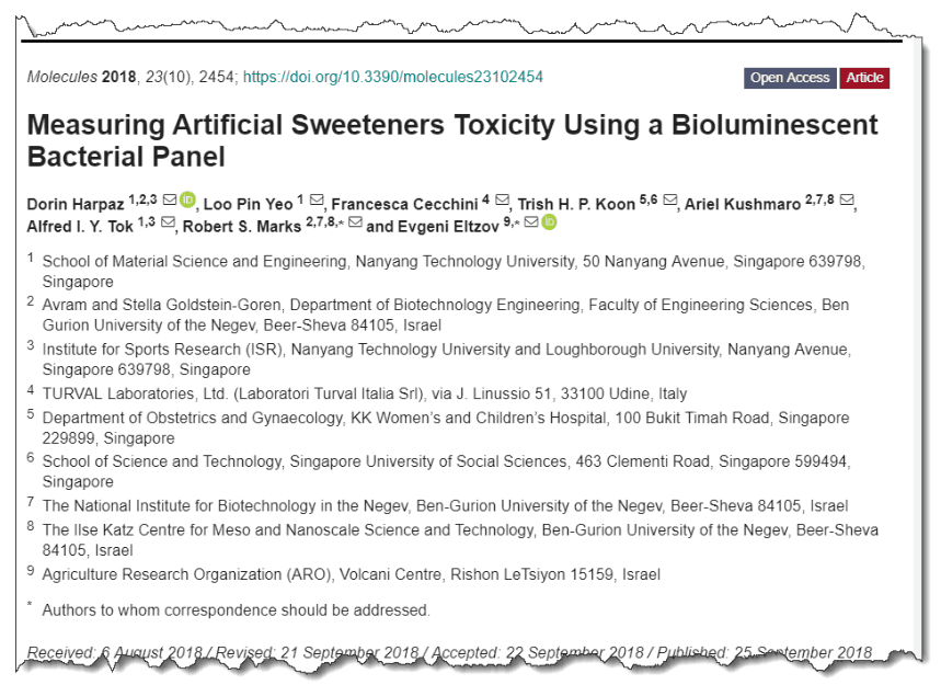 Measuring Artificial Sweeteners Toxicity Using a Bioluminescent Bacterial Panel