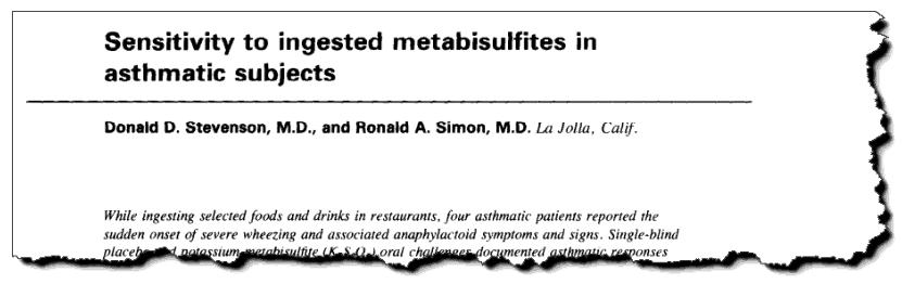 Sensitivity to ingested metabisulfites in asthmatic subjects." Journal of Allergy and Clinical Immunology