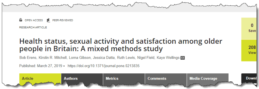 Health status, sexual activity and satisfaction among older people in Britain: A mixed methods study