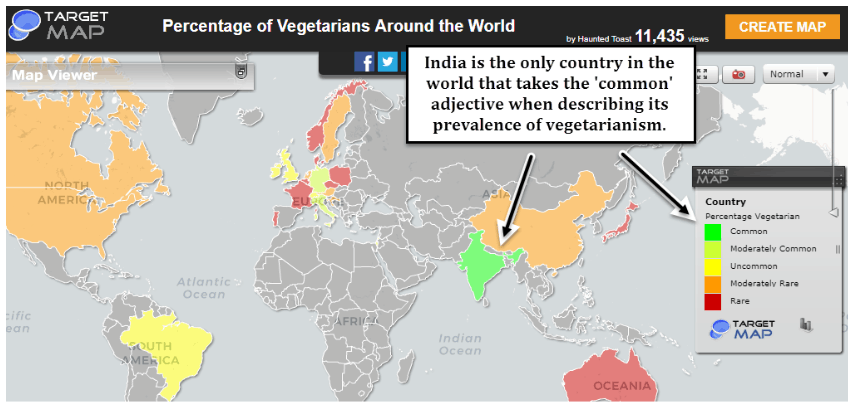 Percentage of Vegetarian around the world