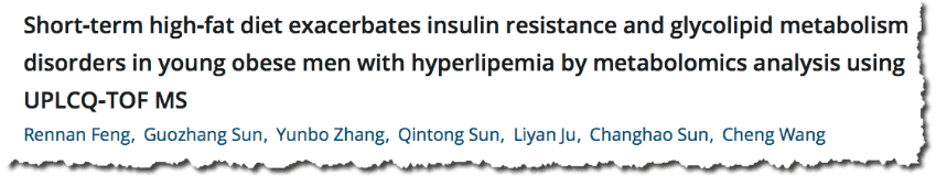 Short‐term high‐fat diet exacerbates insulin resistance and glycolipid metabolism disorders in young obese men with hyperlipidemia by metabolomics analysis using UPLCQ‐TOF MS