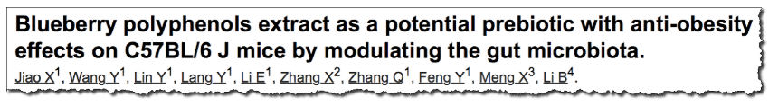 Blueberry polyphenols extract as a potential prebiotic with anti-obesity effects on C57BL/6 J mice by modulating the gut microbiota.