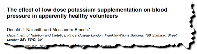 The effect of low-dose potassium supplementation on blood pressure in apparently healthy volunteers