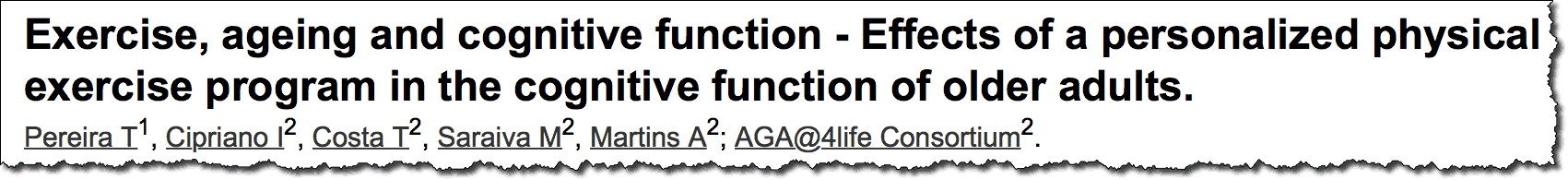 Exercise, ageing and cognitive function - Effects of a personalized physical exercise program in the cognitive function of older adults. 