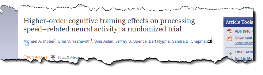 Higher-order cognitive training effects on processing speed-related neural activity: a randomized trail. 