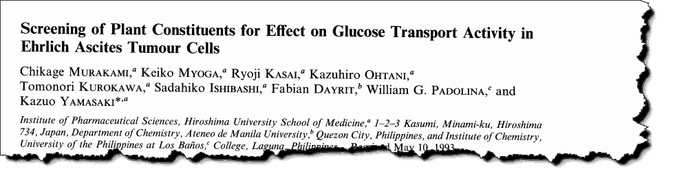 Screening of Plant Constituents for Effect on Glucose Transport Activity in Ehrlich Ascites Tumour Cells 