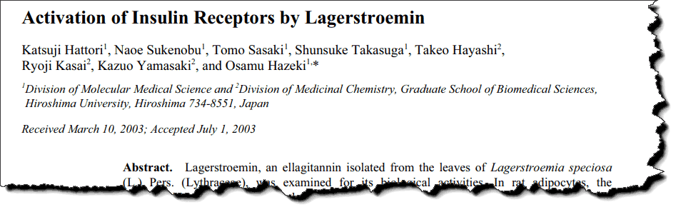 Activation of Insulin Receptors by Lagerstroemin