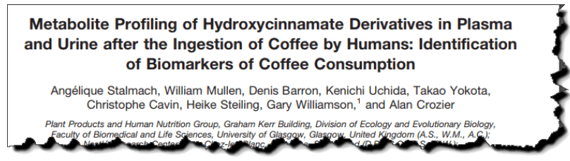 Metabolite profiling of hydroxycinnamate derivatives in plasma and urine after the ingestion of coffee by humans: identification of biomarkers of coffee consumption.