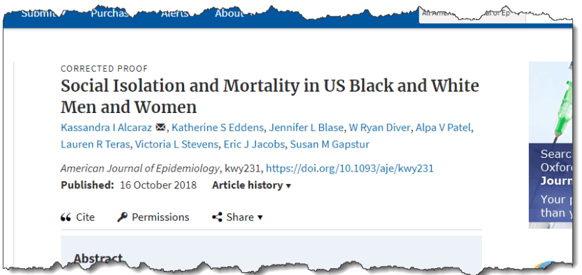 Social Isolation and Mortality in US Black and White Men and Women