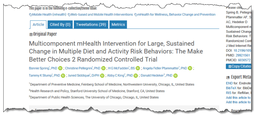 Multicomponent mHealth Intervention for Large, Sustained Change in Multiple Diet and Activity Risk Behaviors: The Make Better Choices 2 Randomized Controlled Trial