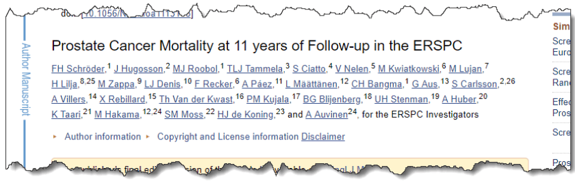 Prostate Cancer Mortality at 11 years of Follow-up in the ERSPC