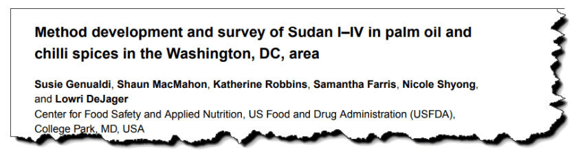 Method development and survey of Sudan I–IV in palm oil and chilli spices in the Washington, DC, area.