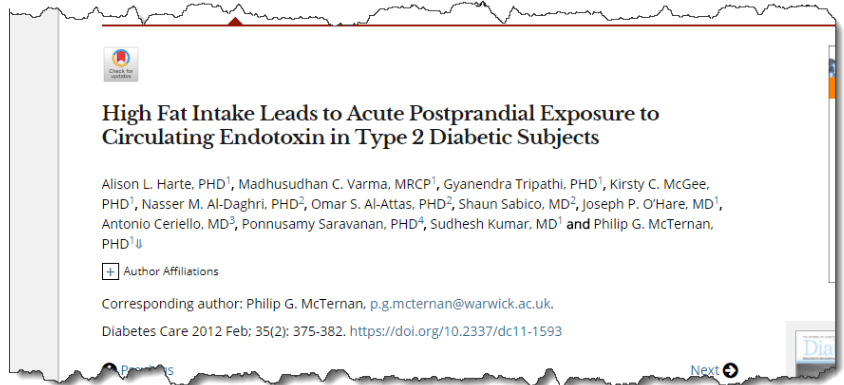 High Fat Intake Leads to Acute Postprandial Exposure to Circulating Endotoxin in Type 2 Diabetic Subjects