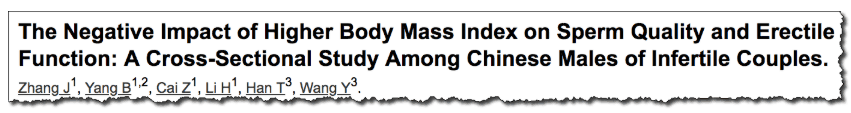 The Negative Impact of Higher Body Mass Index on Sperm Quality and Erectile Function: A Cross-Sectional Study Among Chinese Males of Infertile Couples