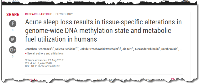 Acute sleep loss results in tissue-specific alterations in genome-wide DNA methylation state and metabolic fuel utilization in humans