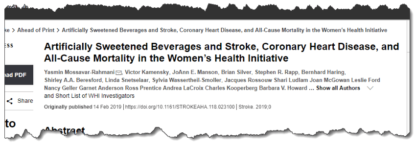 Artificially Sweetened Beverages and Stroke, Coronary Heart Disease, and All-Cause Mortality in the Women’s Health Initiative