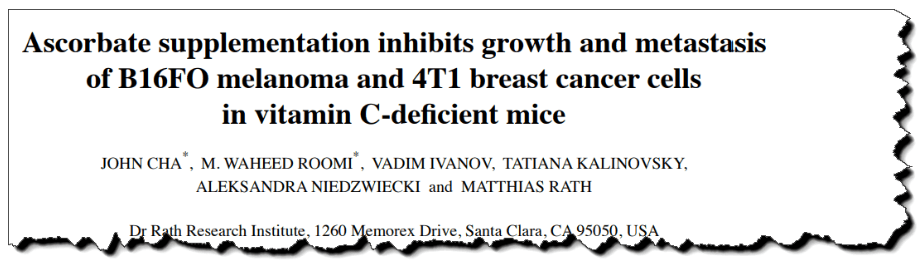 Ascorbate supplementation inhibits growth and metastasis of B16FO melanoma and 4T1 breast cancer cells in vitamin C-deficient mice.