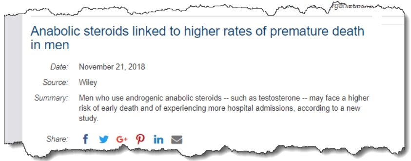 Anabolic steroids linked to higher rates of premature death in men