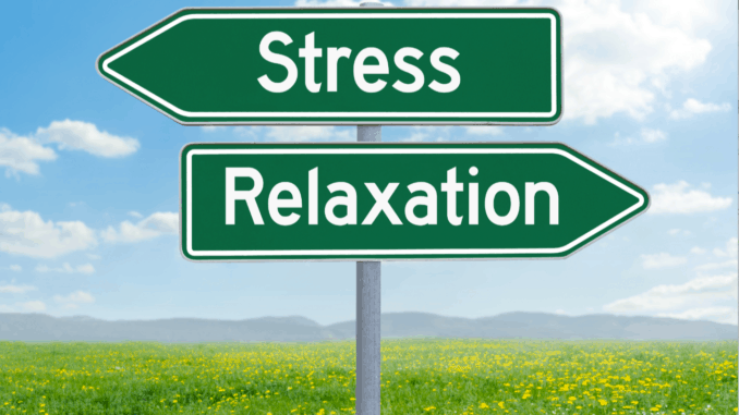 to Two green direction signs - Stress or Relaxation