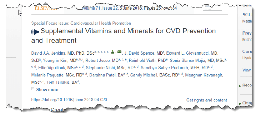 Supplemental vitamins and minerals for CVD prevention and treatment