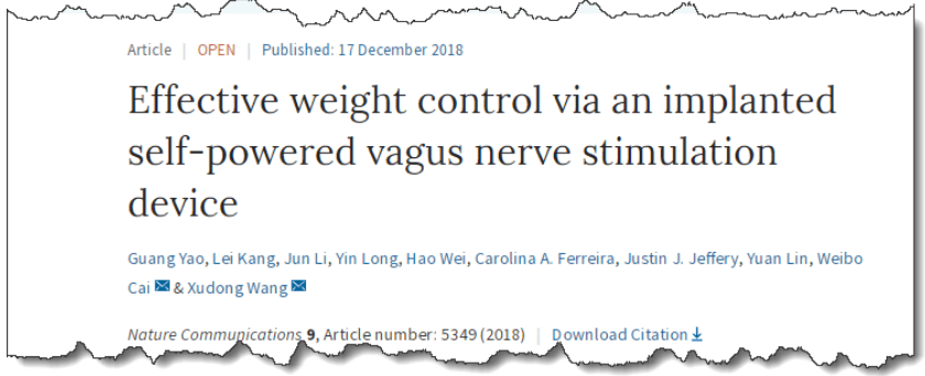 Effective weight control via an implanted self-powered vagus nerve stimulation device