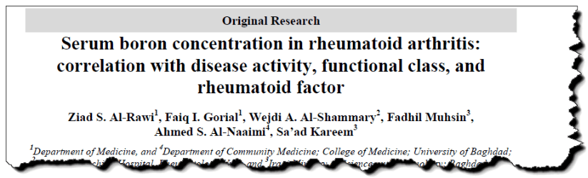 Serum boron concentration in rheumatoid arthritis: correlation with disease activity, functional class, and rheumatoid factor.